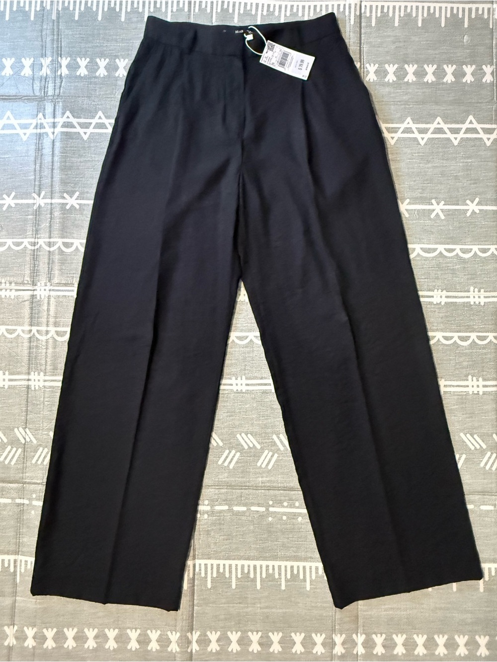 Mango Black Pleated Wide Leg Trousers